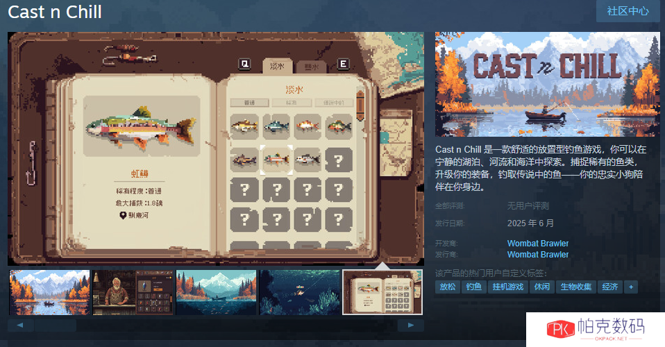 放置型钓鱼游戏《Cast n Chill》Steam页面 支持中文